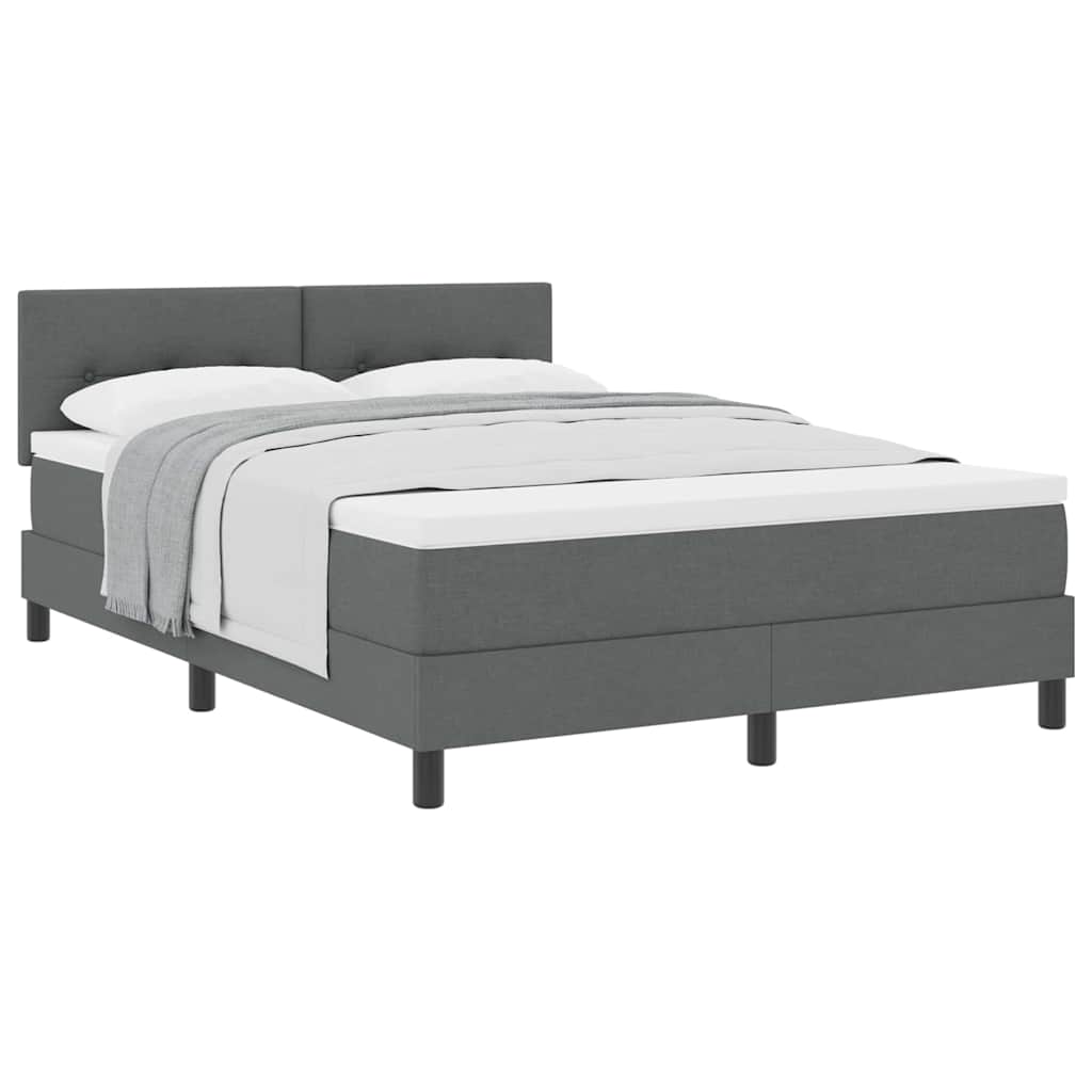 Box Spring Bed Dark Grey and White 152 x 203 cm Fabric