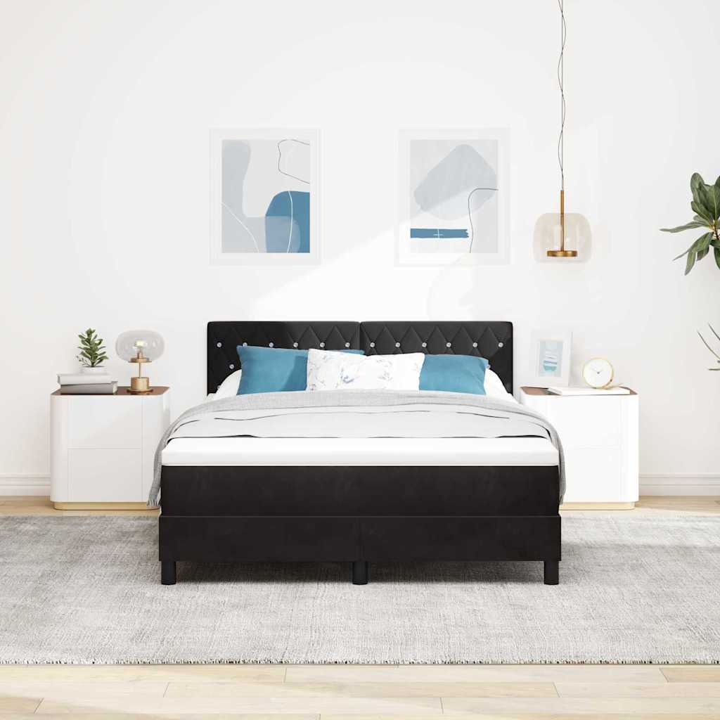 Box Spring Bed Black and White 152 x 203 cm Velvet