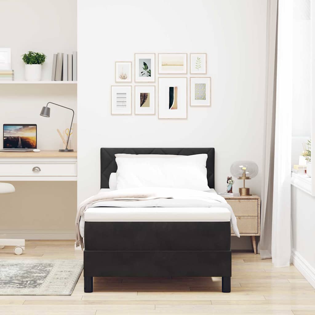 Box Spring Bed Black and White 107 x 203 cm Velvet