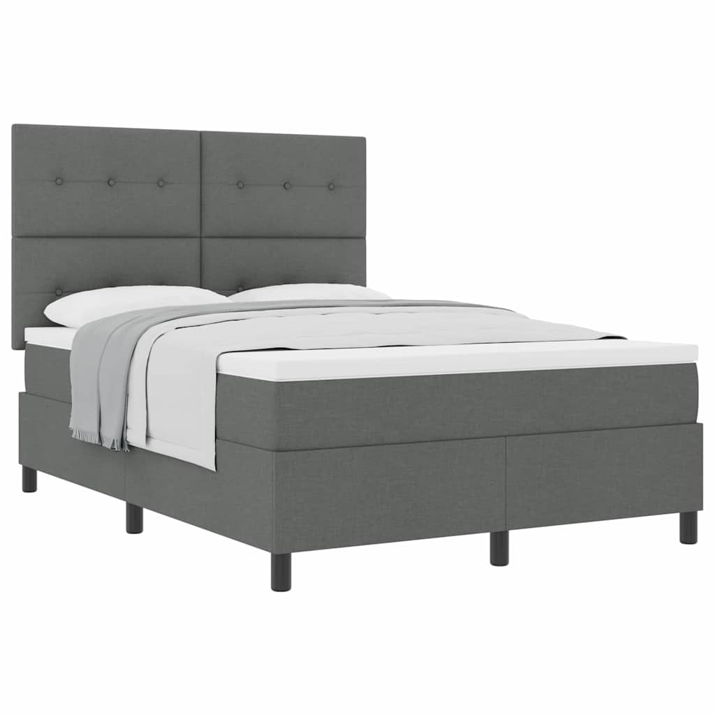 Box Spring Bed Dark Grey and White 152 x 203 cm Fabric