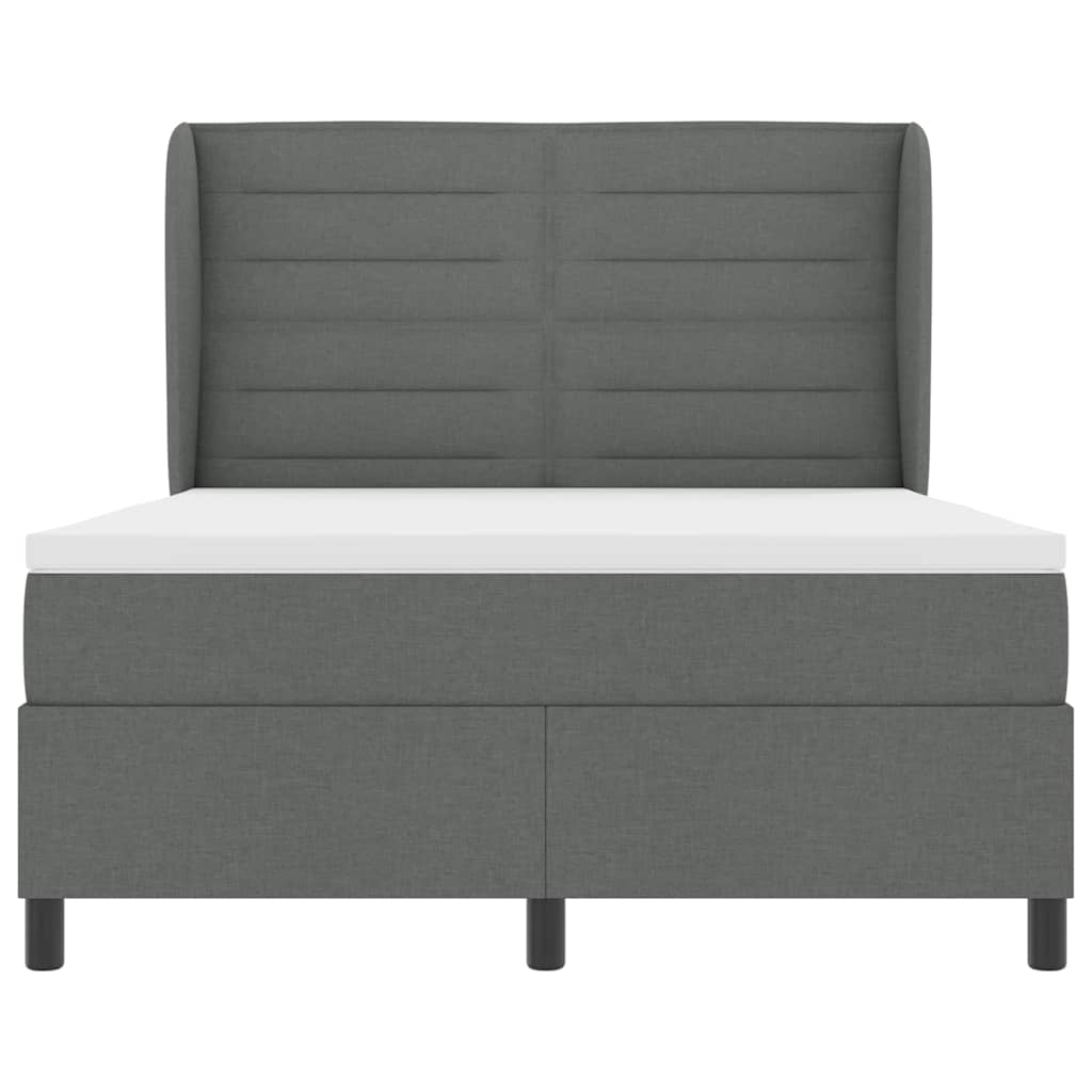 Box Spring Bed Dark Grey and White 152 x 203 cm Fabric