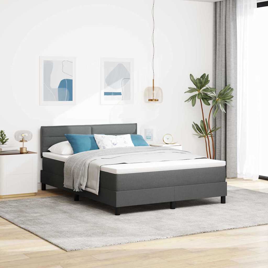 Box Spring Bed Dark Grey and White 152 x 203 cm Fabric