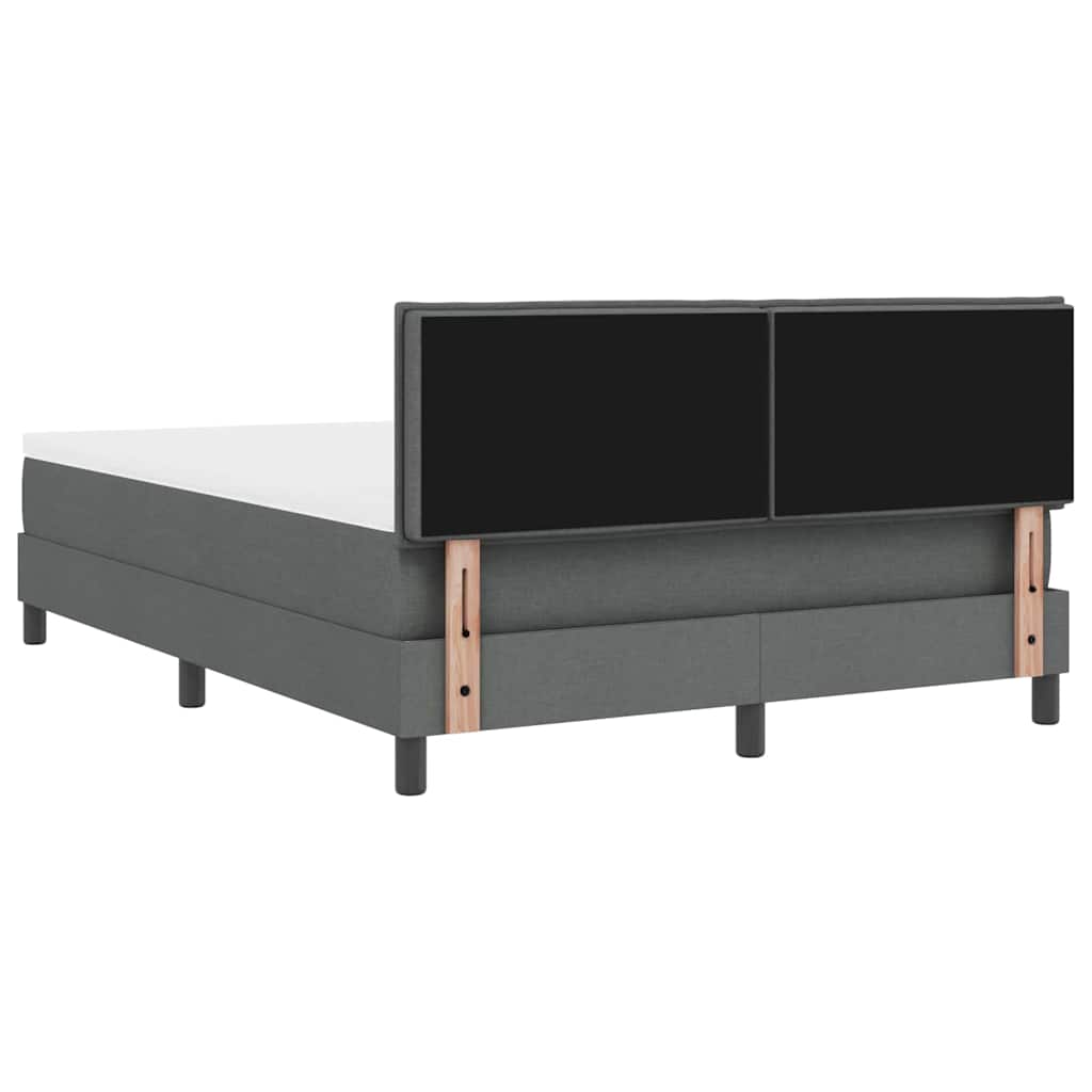 Box Spring Bed Dark Grey and White 152 x 203 cm Fabric