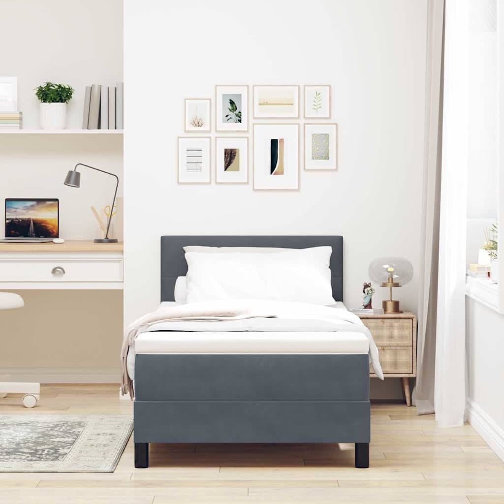 Box Spring Bed Dark Grey and White 107 x 203 cm Fabric