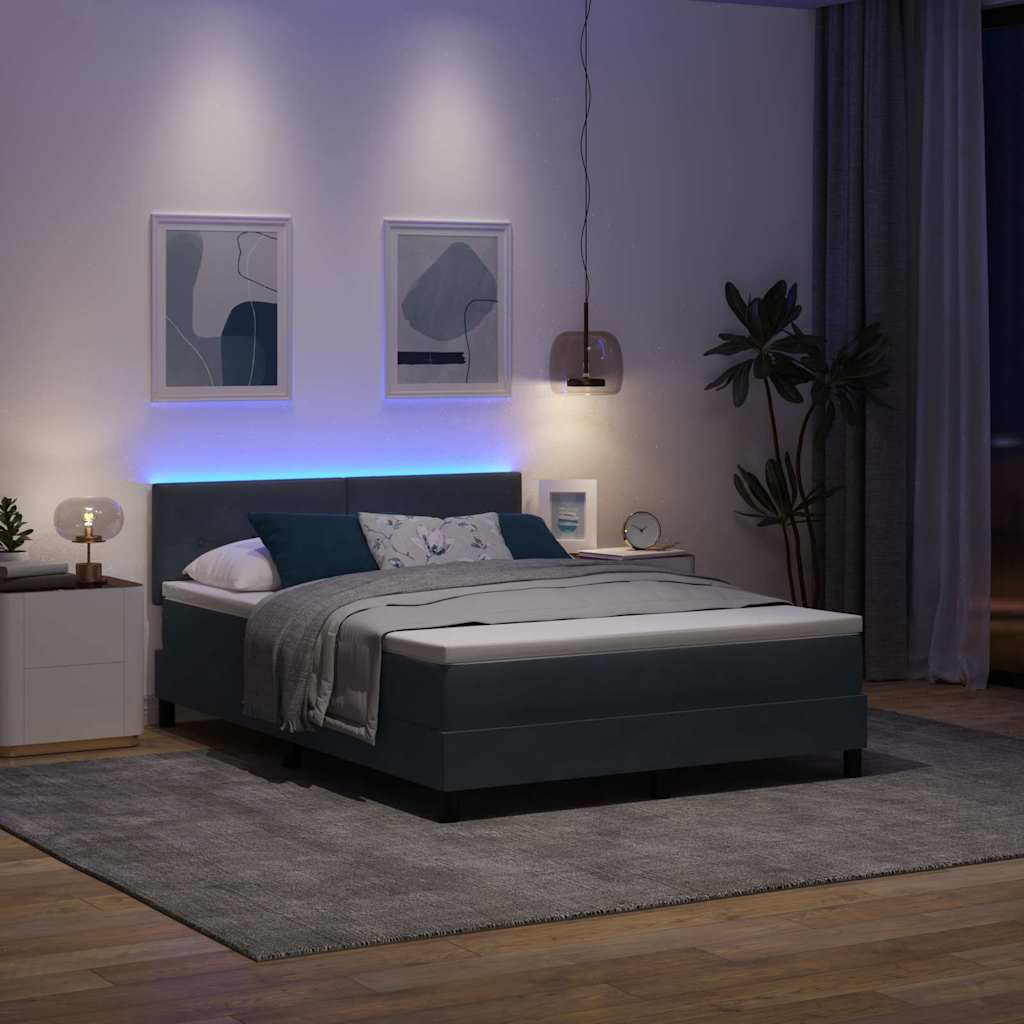 Box Spring Bed Dark Grey and White 152 x 203 cm Fabric