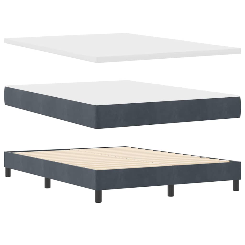Box Spring Bed Dark Grey and White 152 x 203 cm Fabric