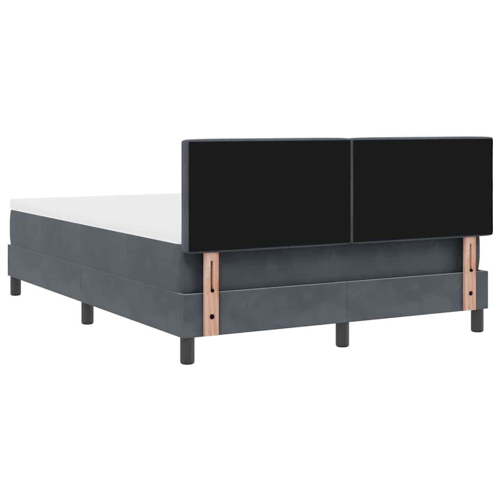 Box Spring Bed Dark Grey and White 152 x 203 cm Fabric