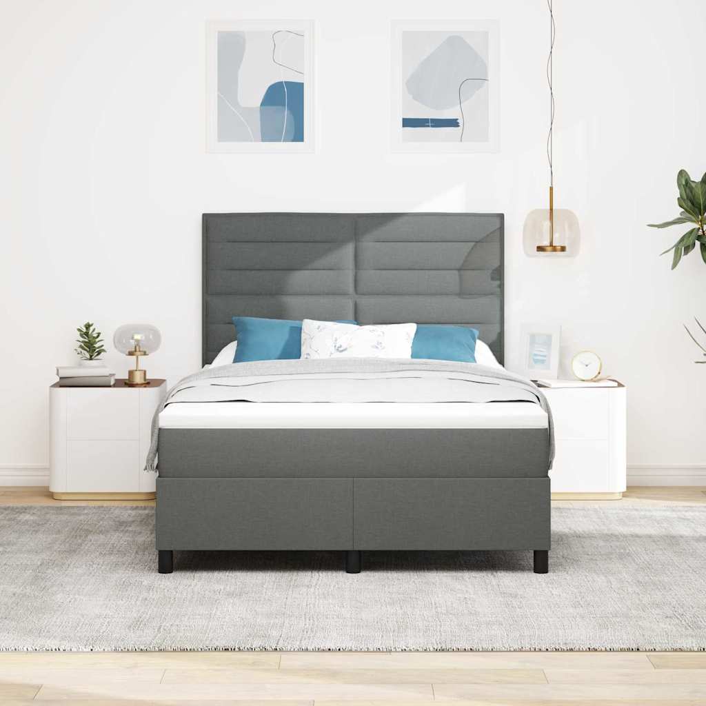 Box Spring Bed Dark Grey and White 152 x 203 cm Fabric