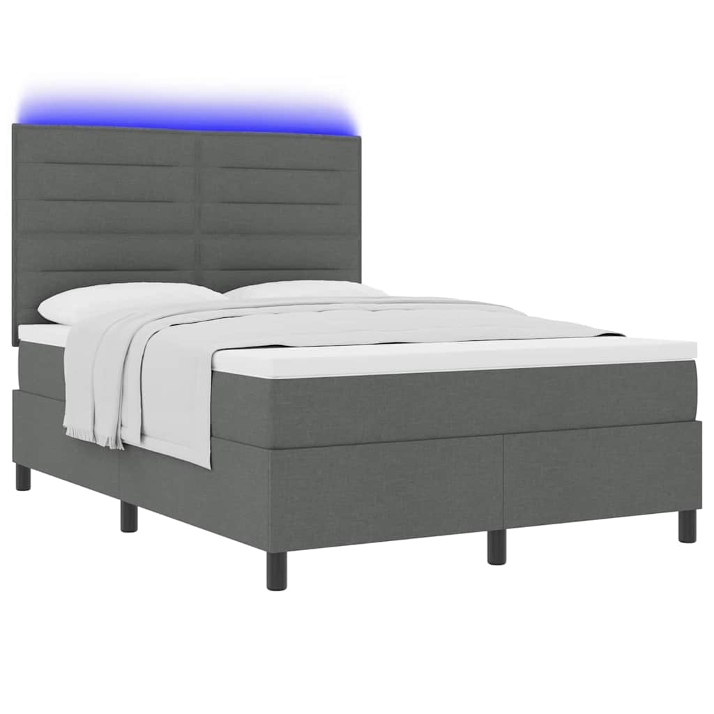 Box Spring Bed Dark Grey and White 152 x 203 cm Fabric