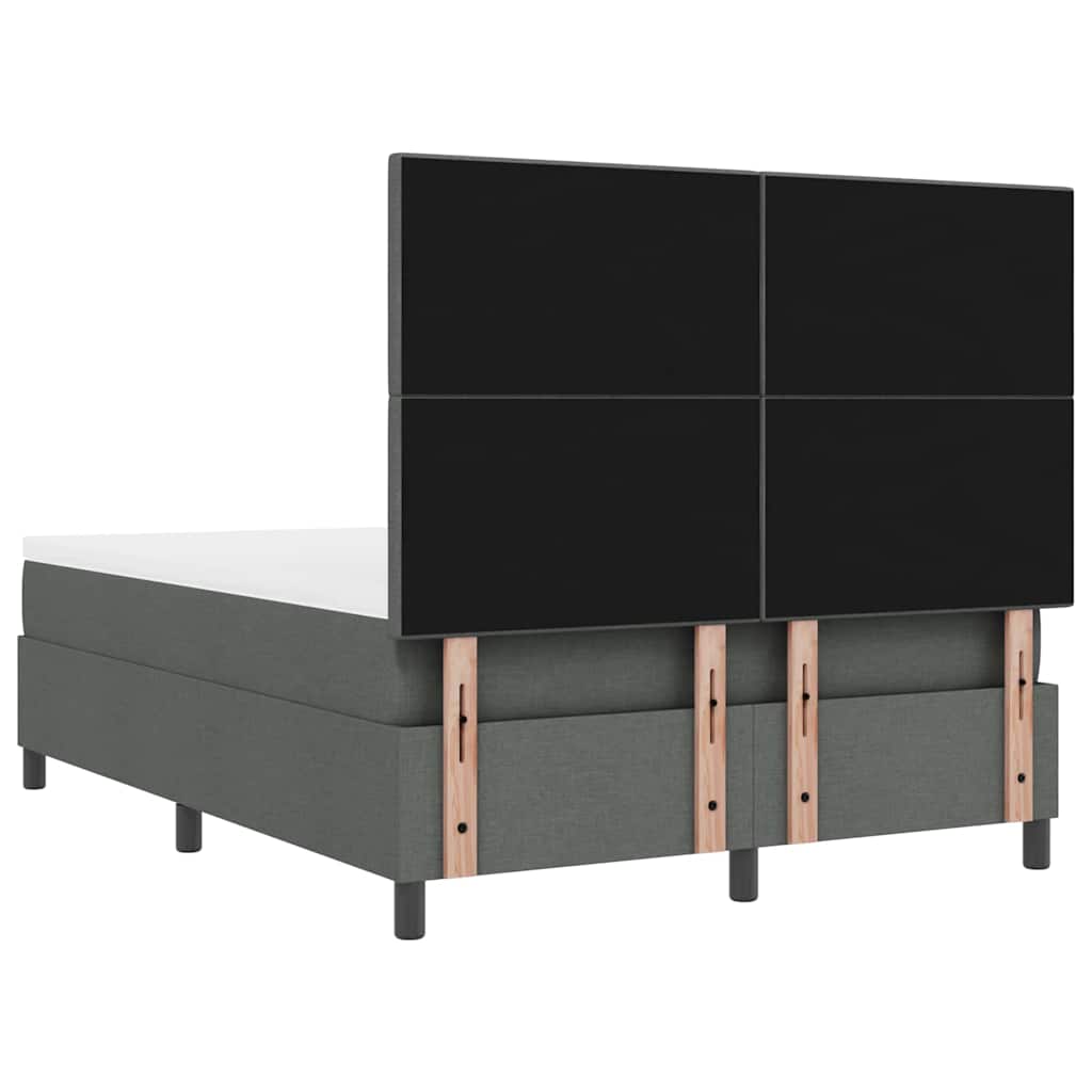 Box Spring Bed Dark Grey and White 152 x 203 cm Fabric