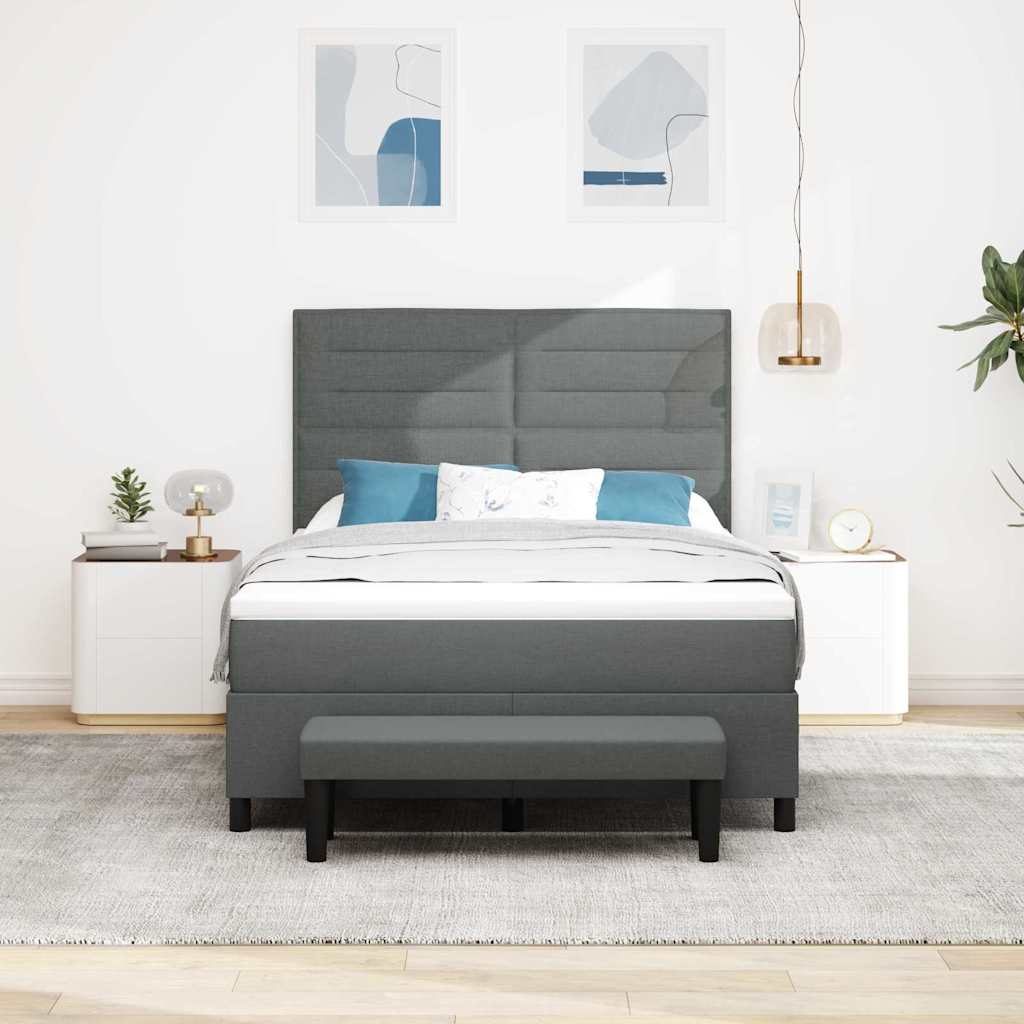 Box Spring Bed with Headboard Dark Grey 137 x 190 cm Fabric