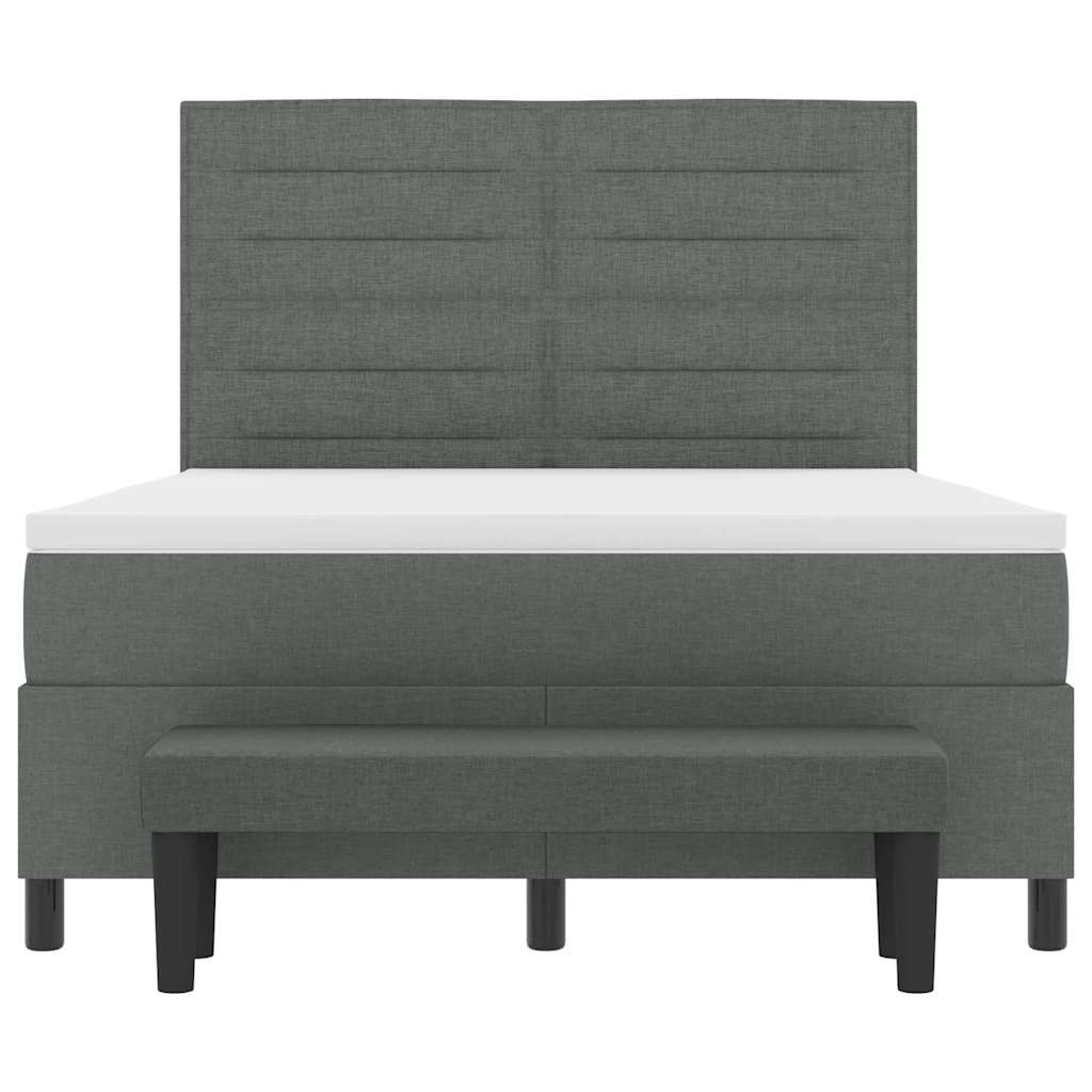 Box Spring Bed with Headboard Dark Grey 137 x 190 cm Fabric