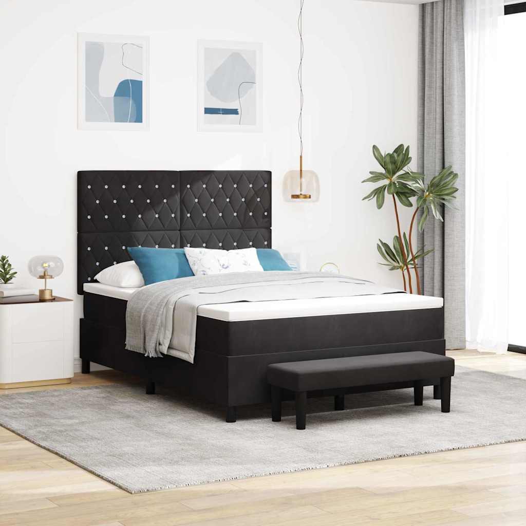 Box Spring Bed Black and White 152 x 203 cm Velvet