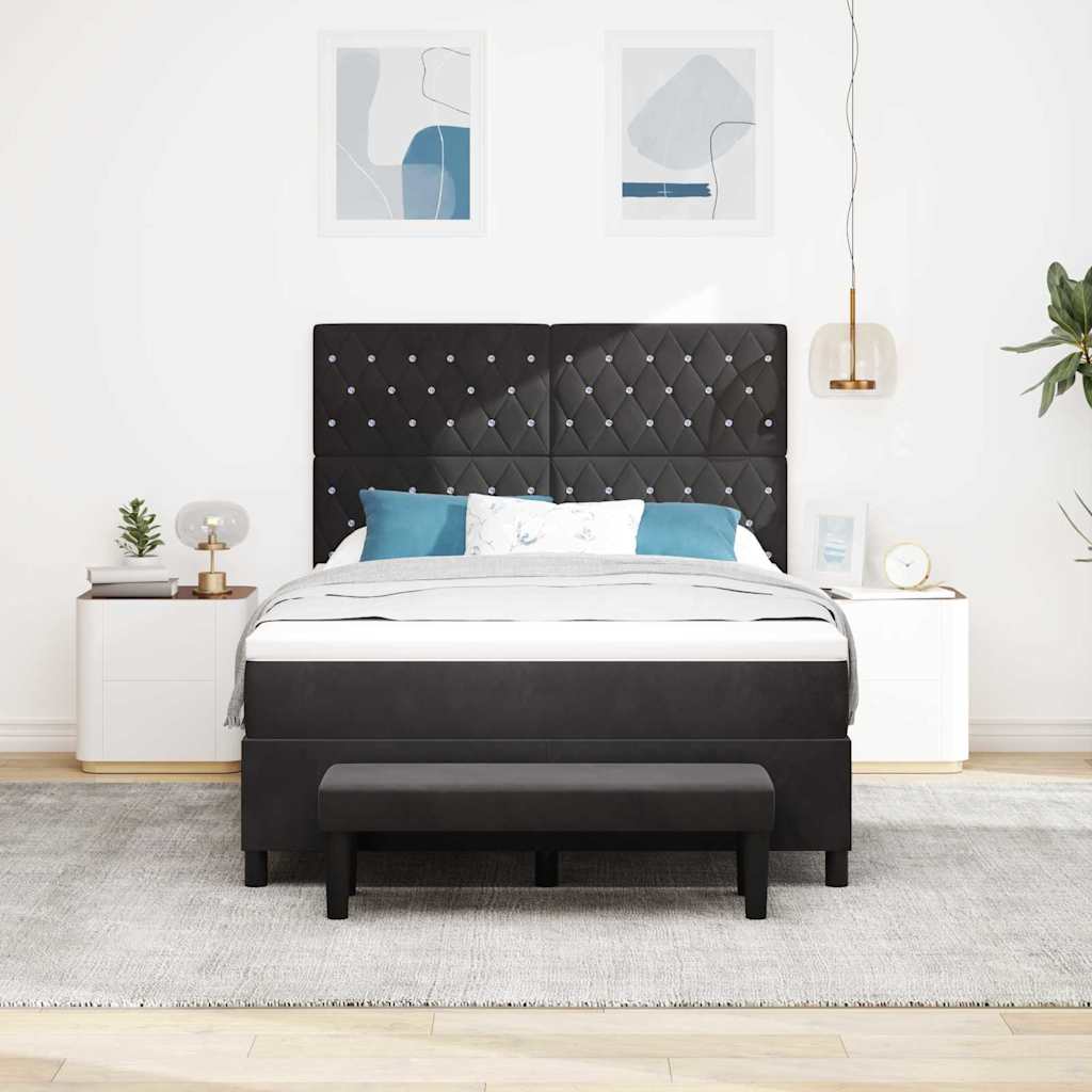 Box Spring Bed Black and White 152 x 203 cm Velvet