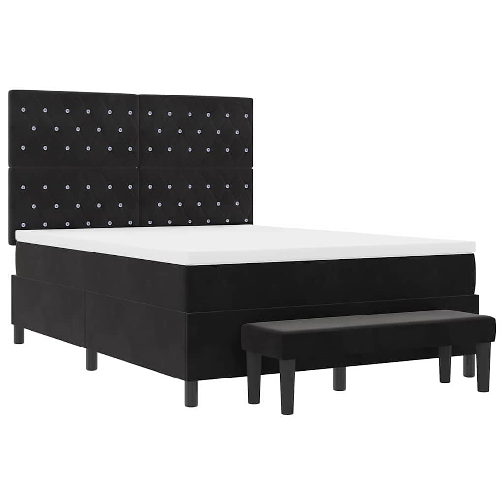 Box Spring Bed Black and White 152 x 203 cm Velvet
