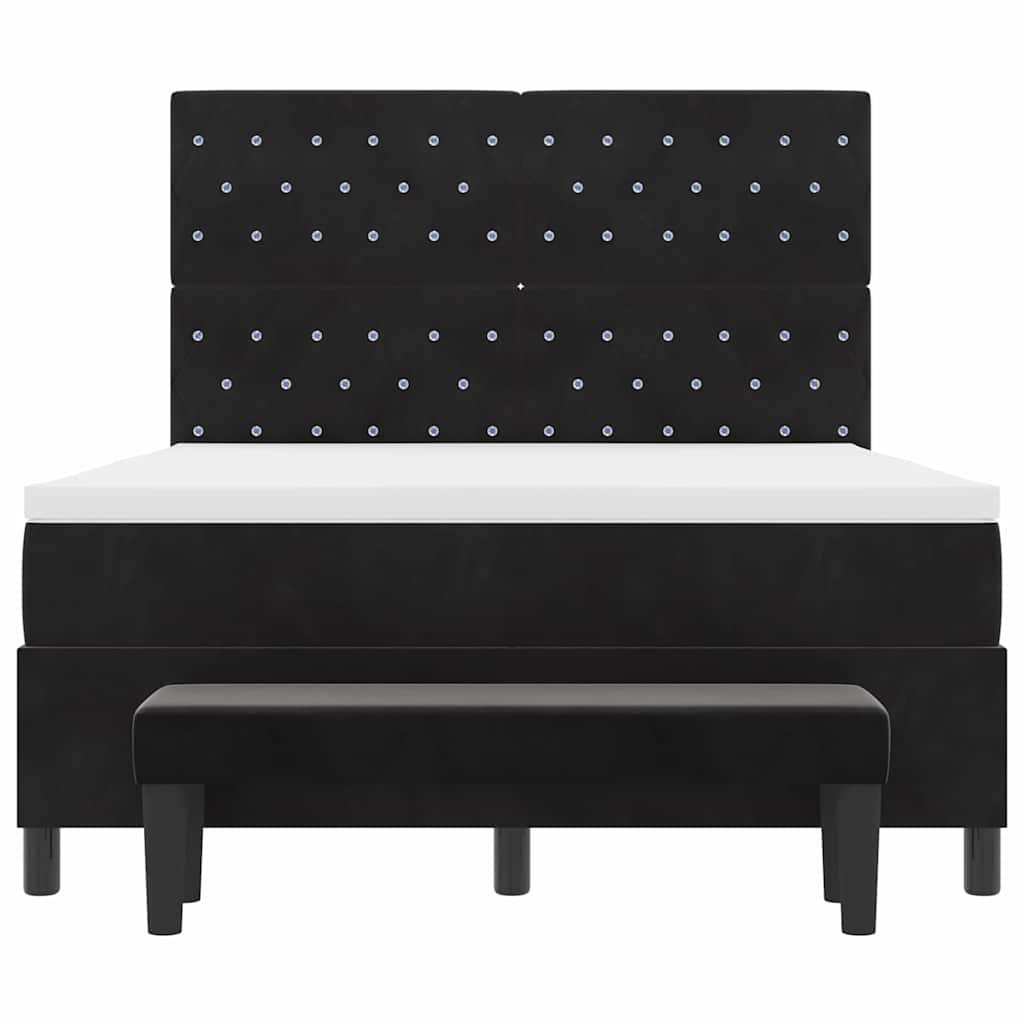 Box Spring Bed Black and White 152 x 203 cm Velvet
