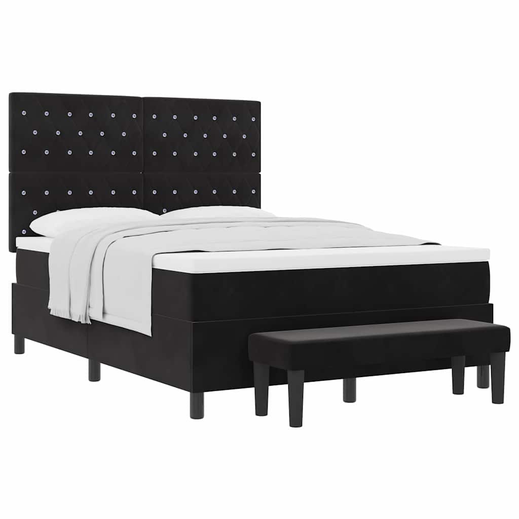 Box Spring Bed Black and White 152 x 203 cm Velvet