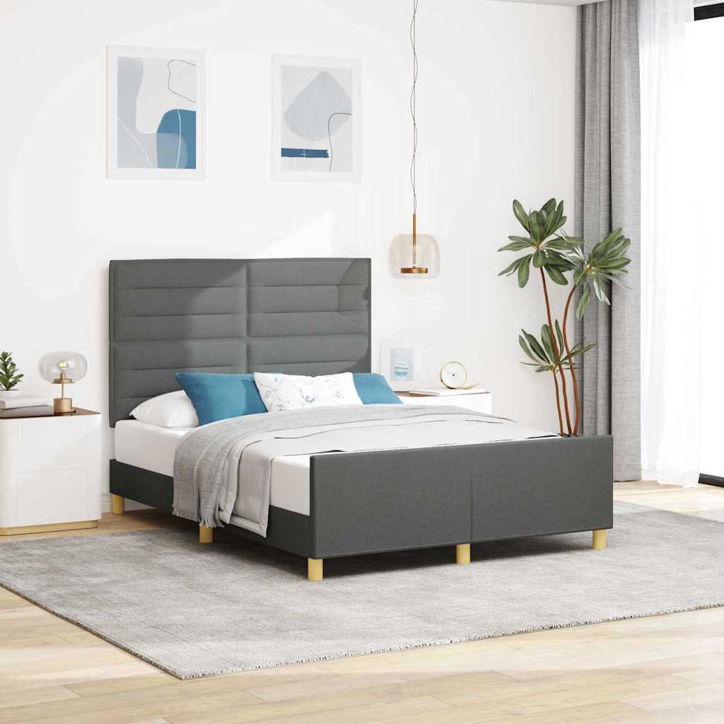 Bed Frame with Headboard Dark Grey 152 x 203 cm Fabric
