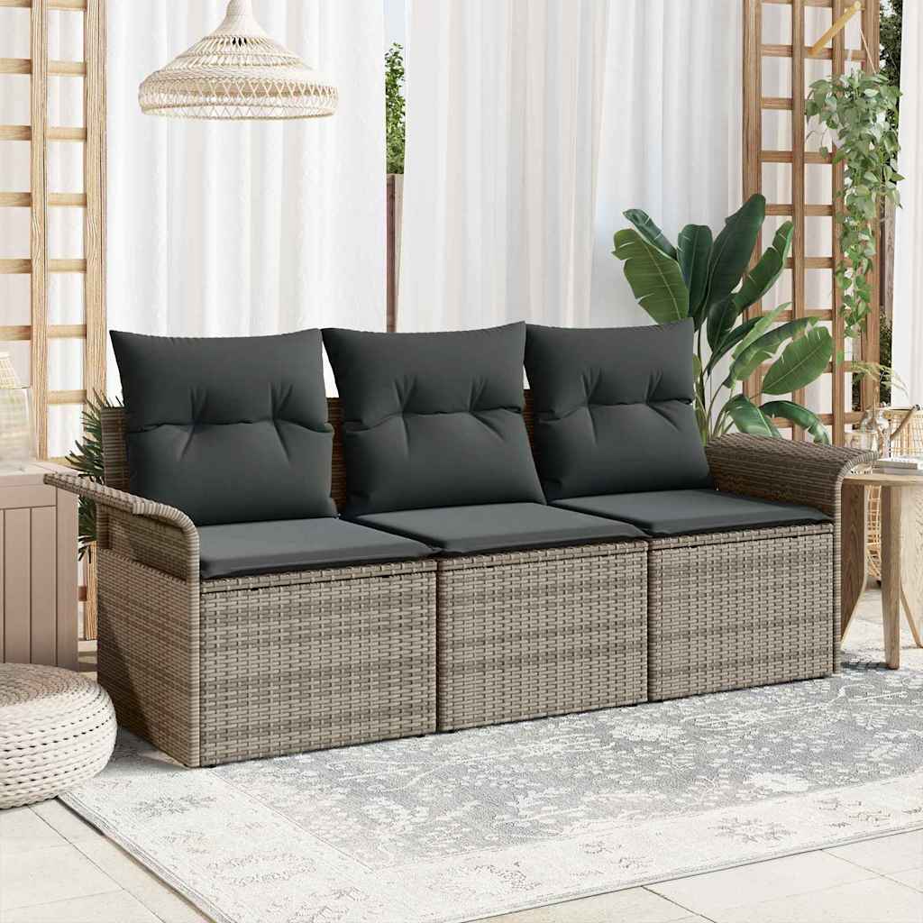 Garden Sofa Set with Cushion 3 pcs Grey Poly rattan