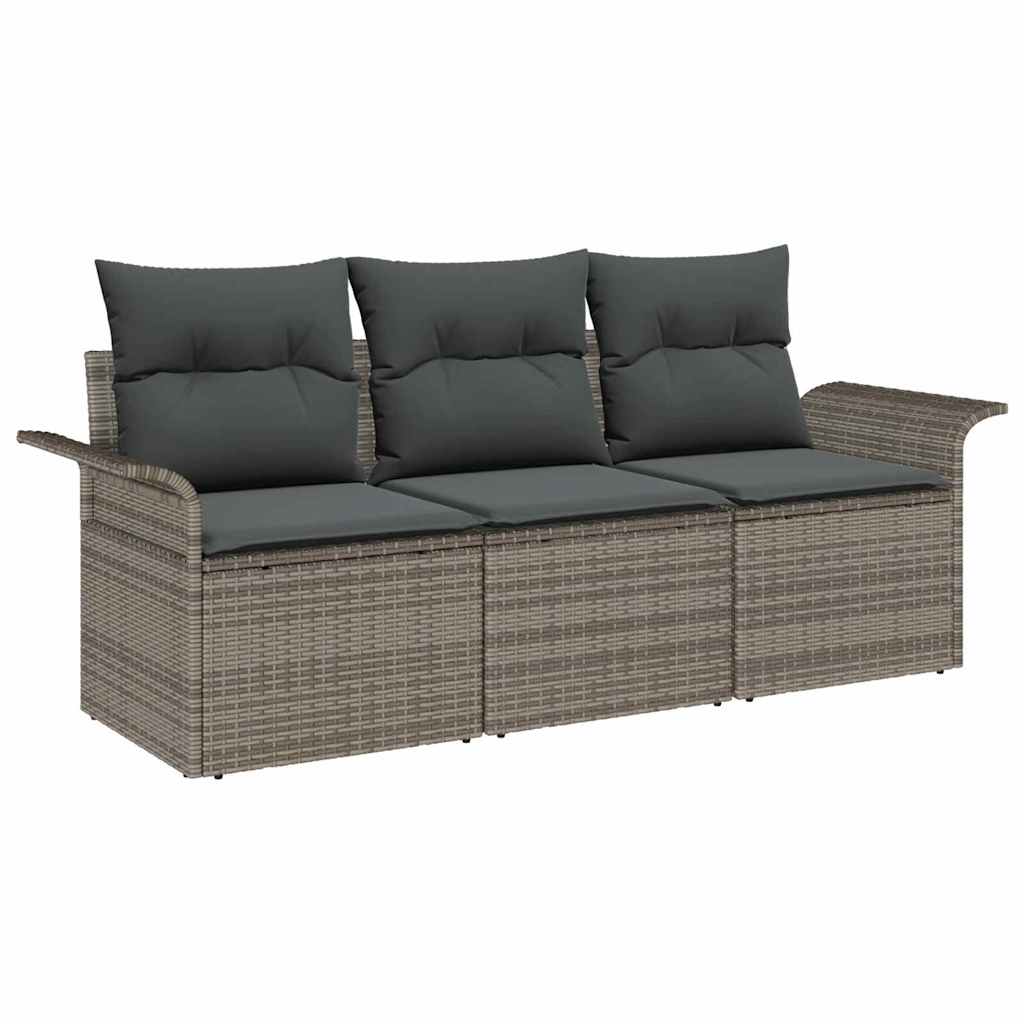 Garden Sofa Set with Cushion 3 pcs Grey Poly rattan