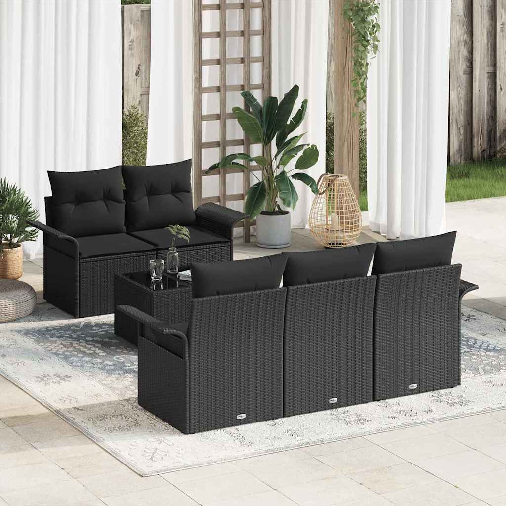 Garden Sofa Set with Cushion Manual 6 pcs Black 55 x 55 x 37 cm