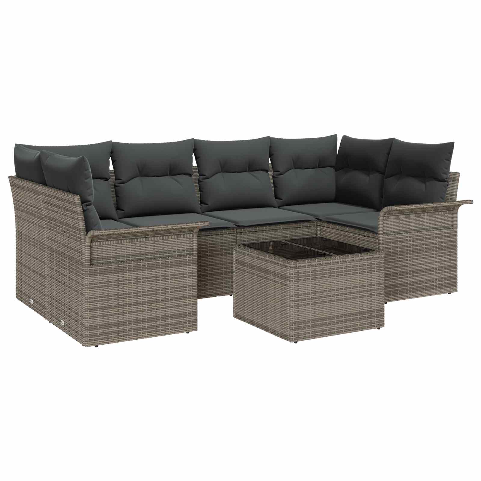 Garden Sofa Set 7 pcs 6-Seater Grey Poly Rattan