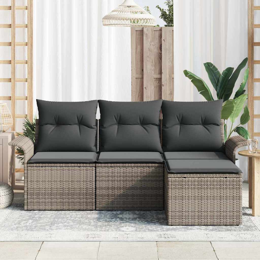 Garden Sofa Set with Cushion 4 pcs Grey Poly rattan