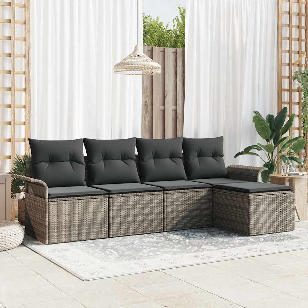 Garden Sofa Set with Cushion 5 pcs Grey Poly Rattan