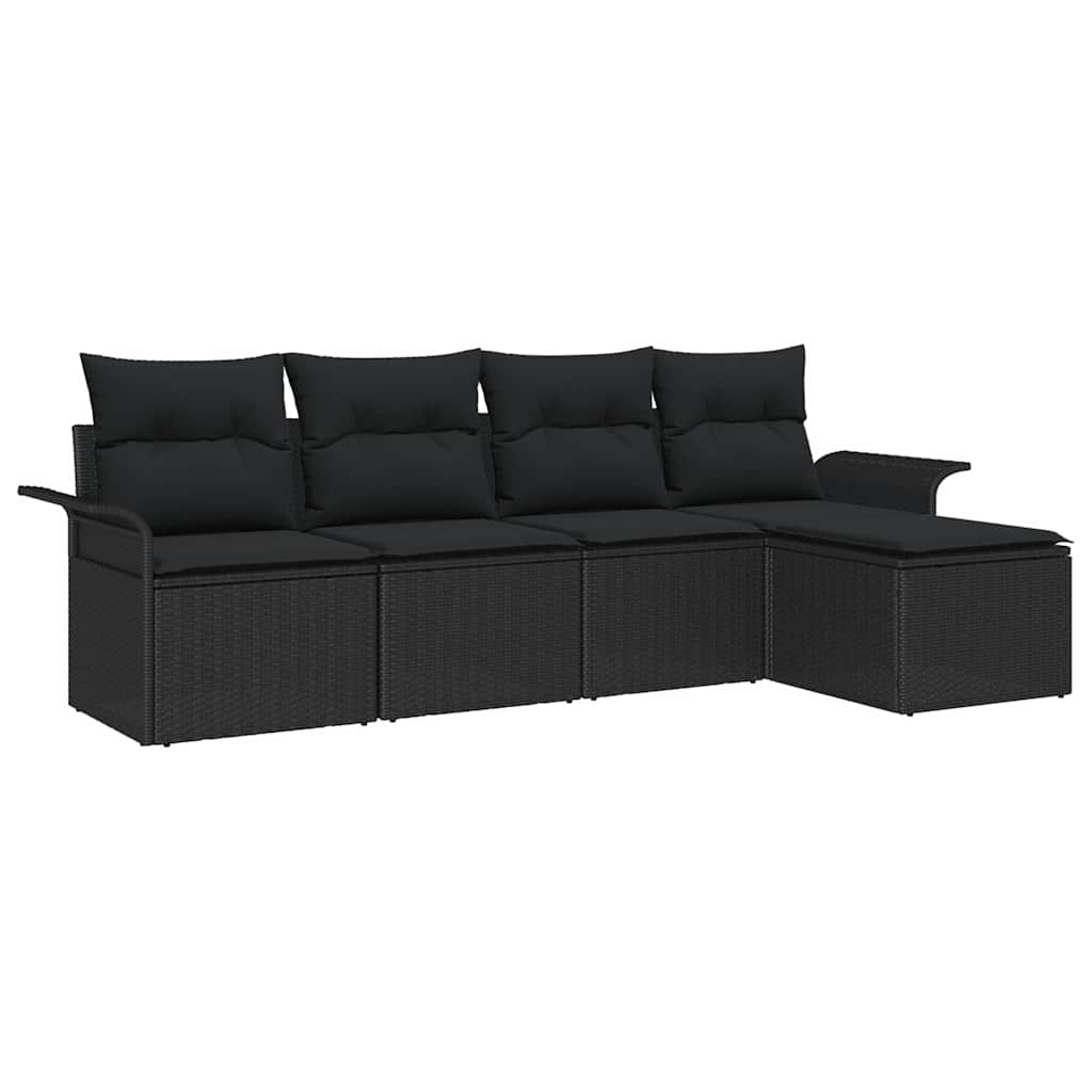 Garden Sofa Set with Cushion 5 pcs Black Poly Rattan