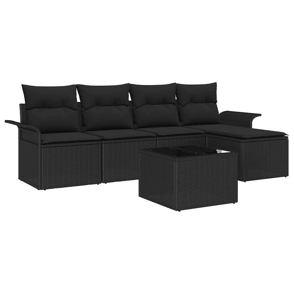 Garden Sofa Set with Cushion 6 pcs Black Poly Rattan