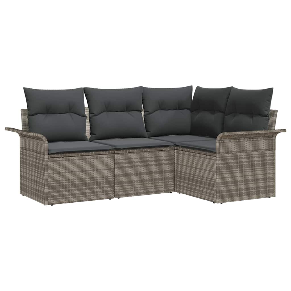 Garden Sofa Set with Storage 4 pcs Grey Poly Rattan