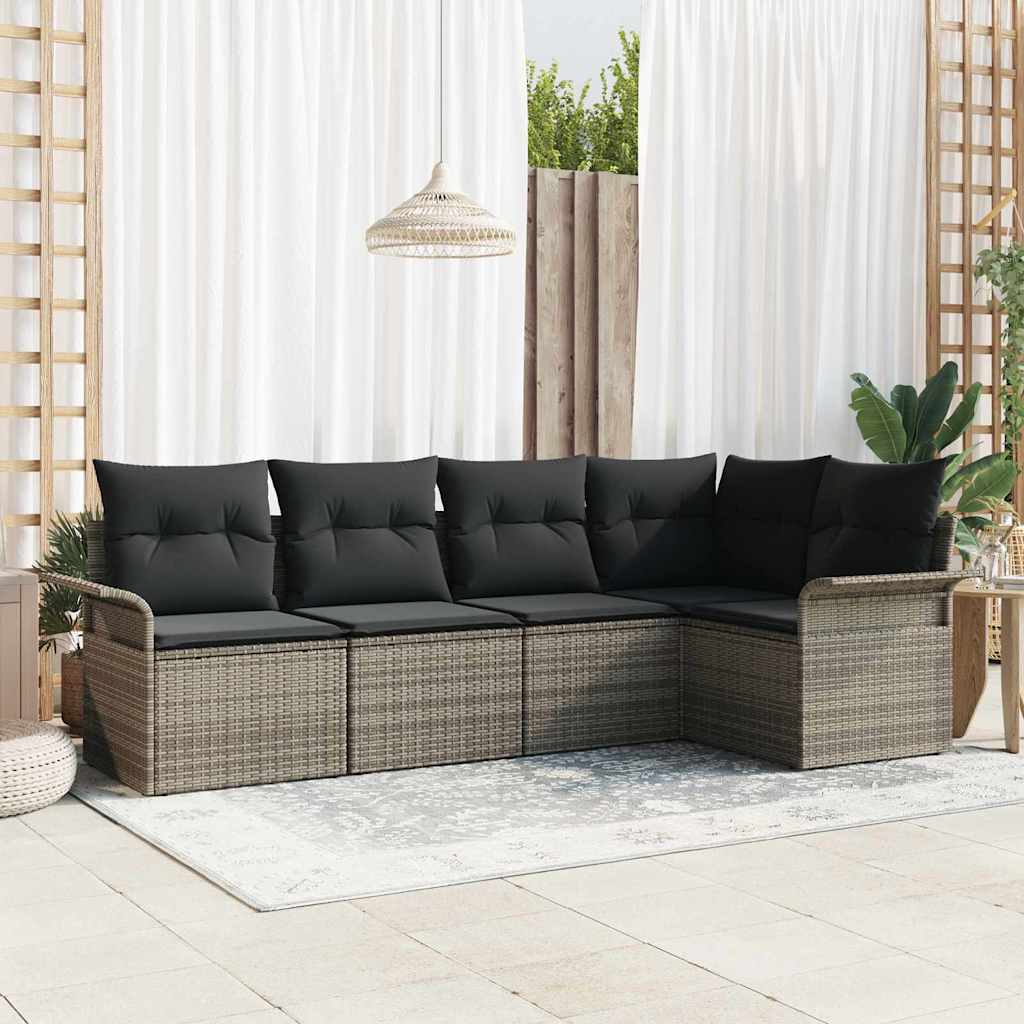Garden Sofa Set with Storage 5 pcs Grey Poly Rattan