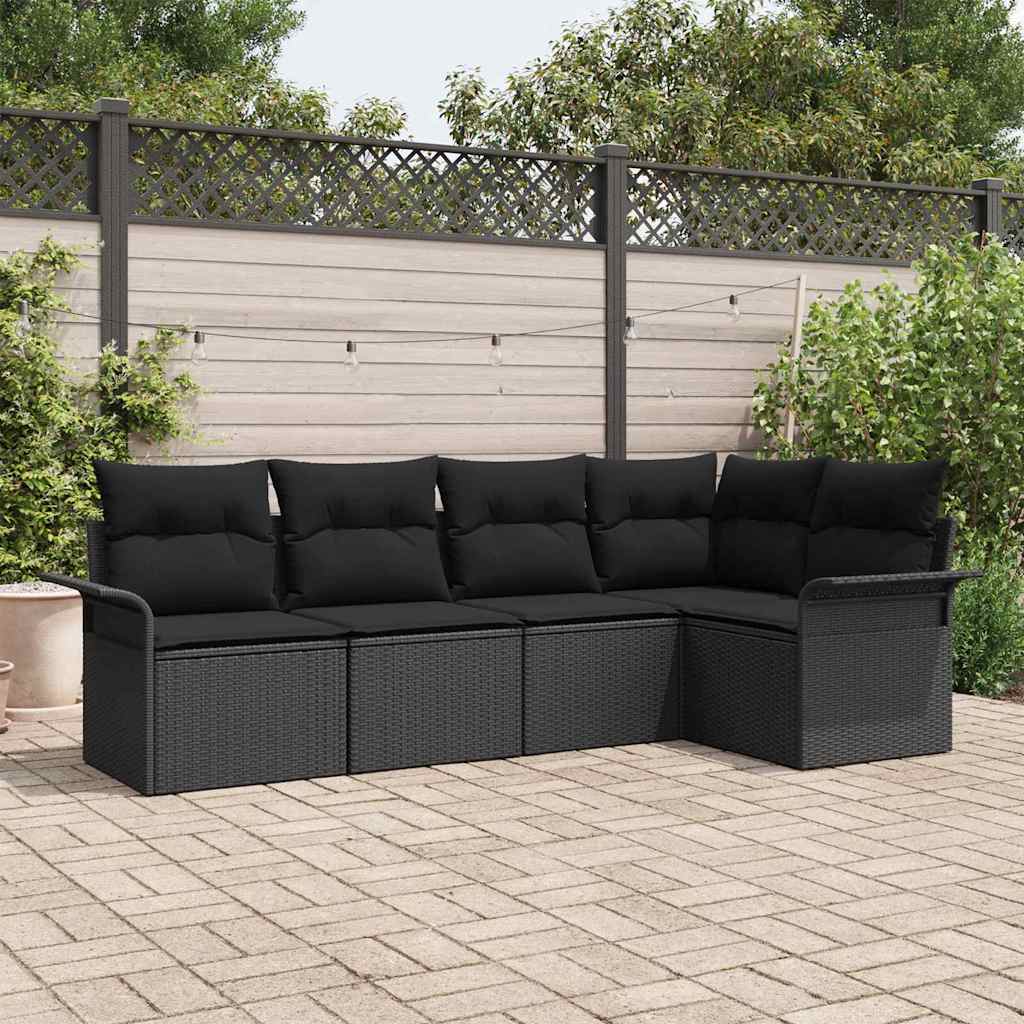 Garden Sofa Set with Cushion 5 pcs Black Poly rattan