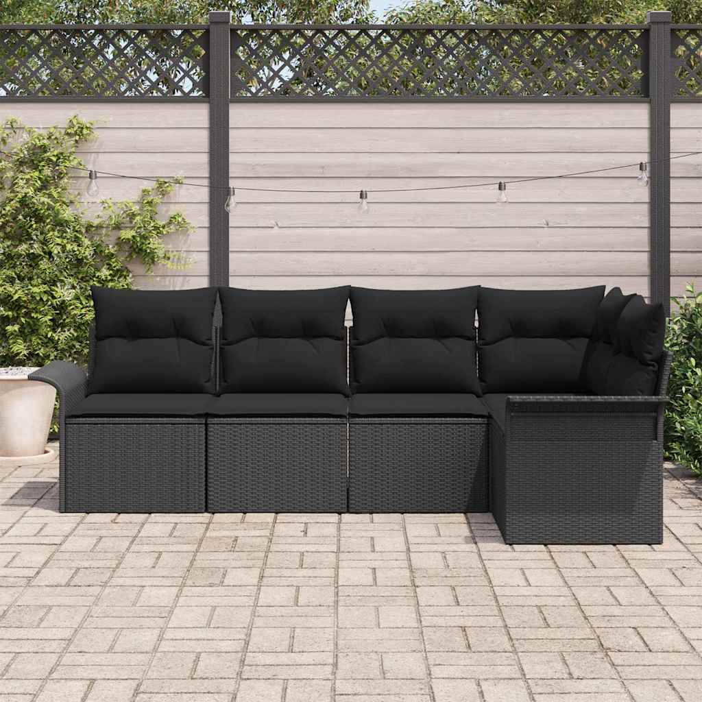 Garden Sofa Set with Cushion 5 pcs Black Poly rattan