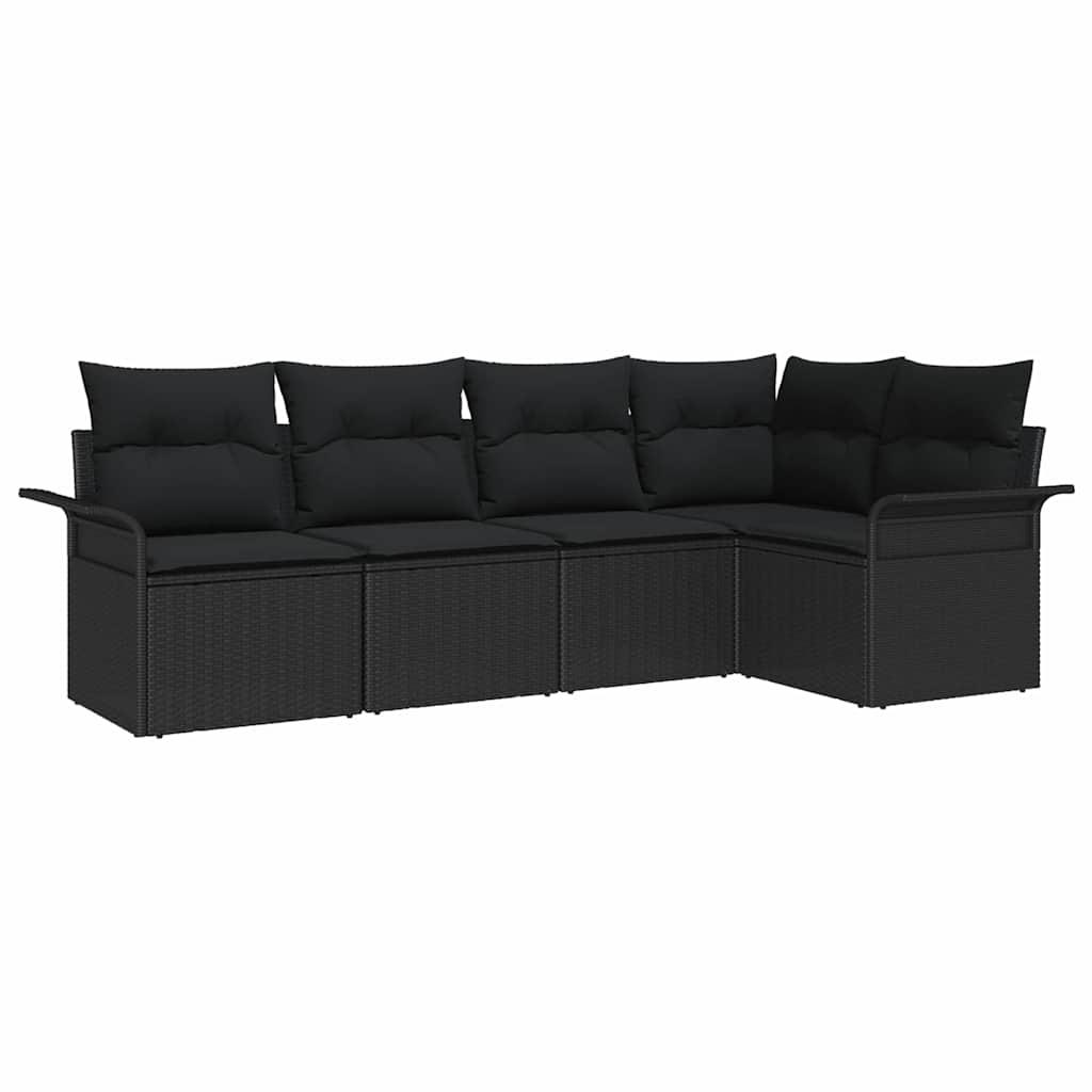 Garden Sofa Set with Storage 5 pcs Black Poly Rattan