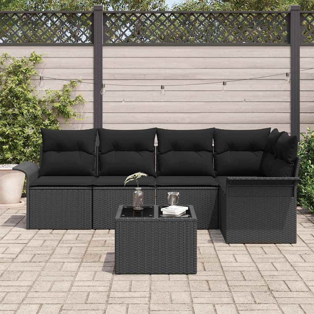Garden Sofa Set with Cushion 6 pcs Black Poly rattan