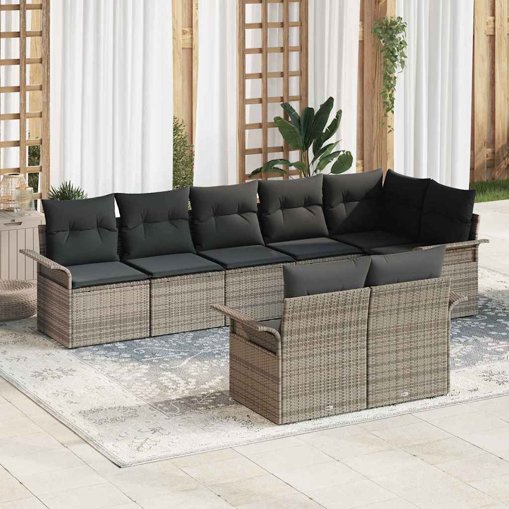 Garden Sofa Set with Storage 8 pcs Grey Poly Rattan