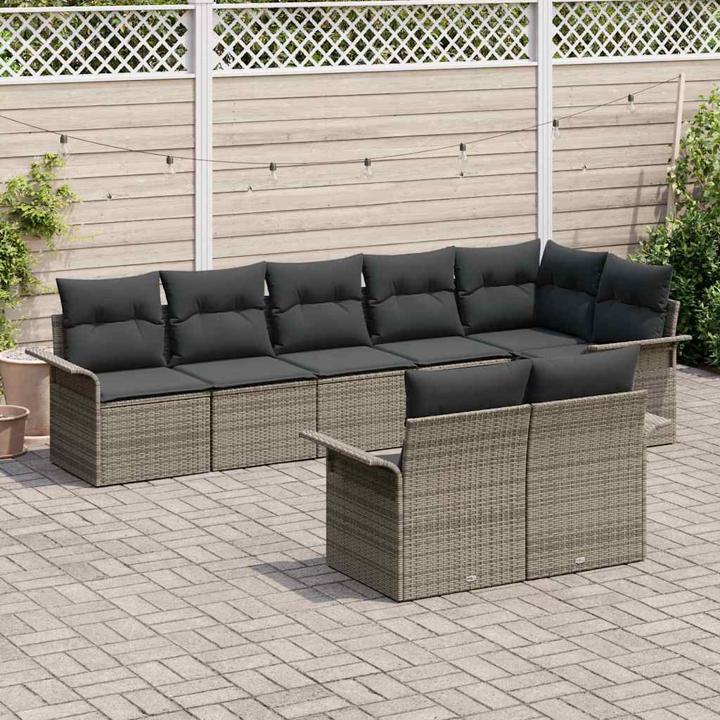 Garden Sofa Set with Storage 8 pcs Grey Poly Rattan