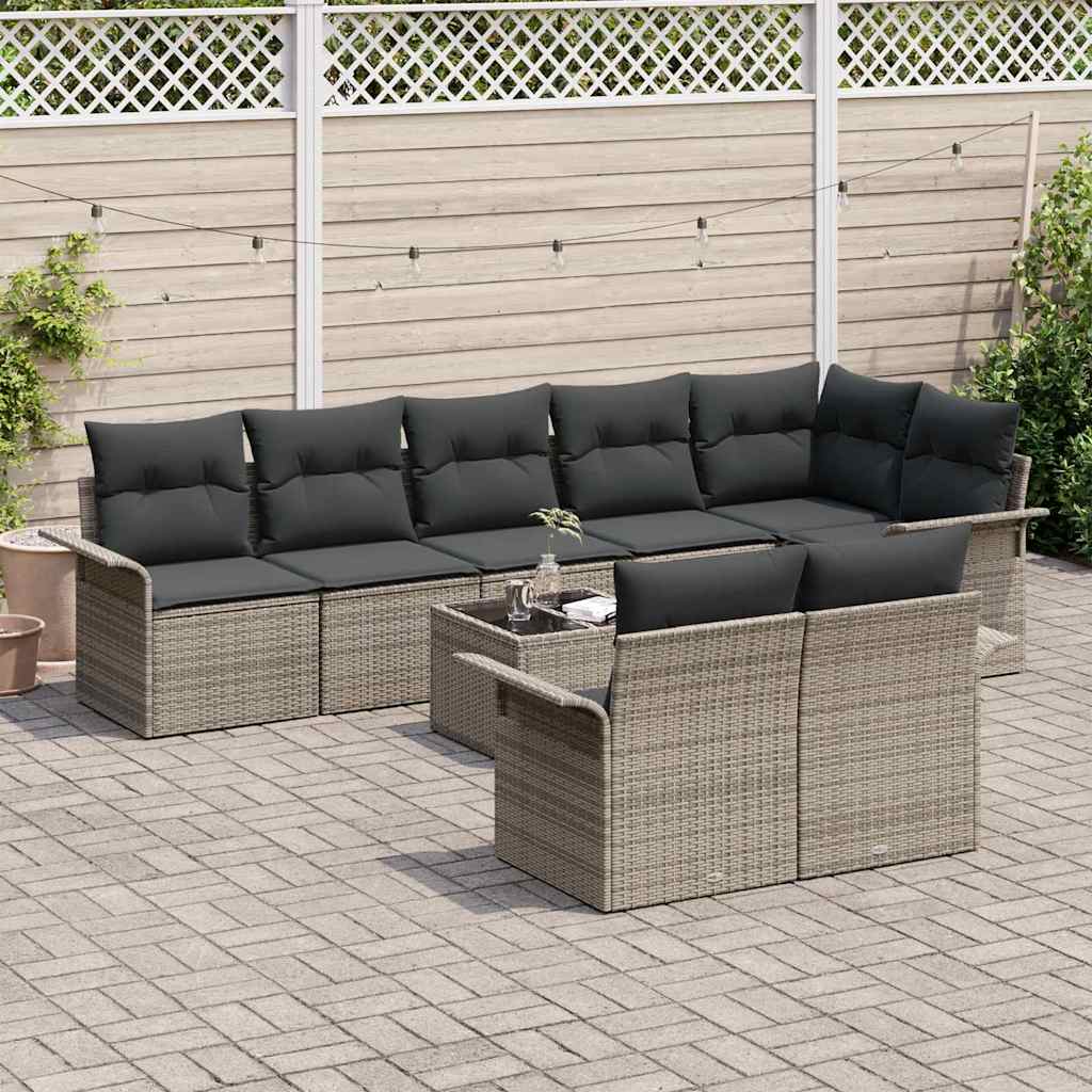 Garden Sofa Set with Storage 9 pcs Grey Poly Rattan