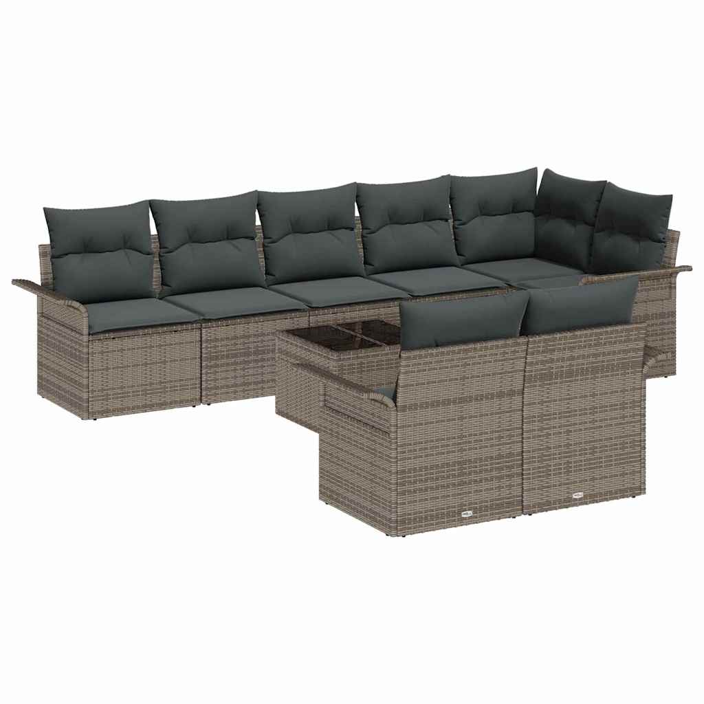 Garden Sofa Set with Storage 9 pcs Grey Poly Rattan