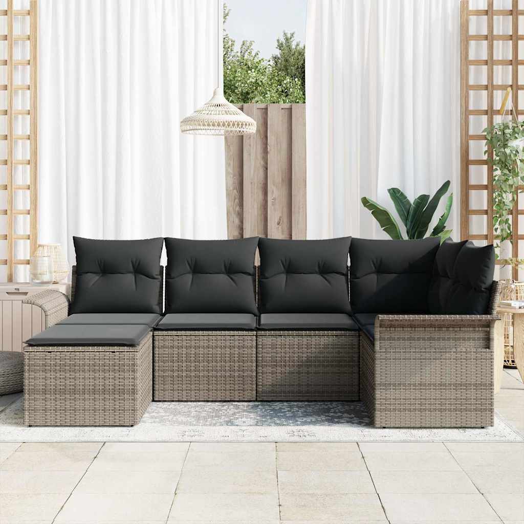 Garden Sofa Set with Storage 6 pcs Grey Poly Rattan