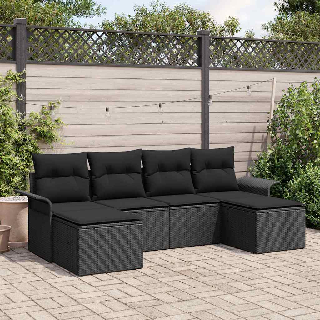 Garden Sofa Set with Storage 6 pcs Black Poly Rattan