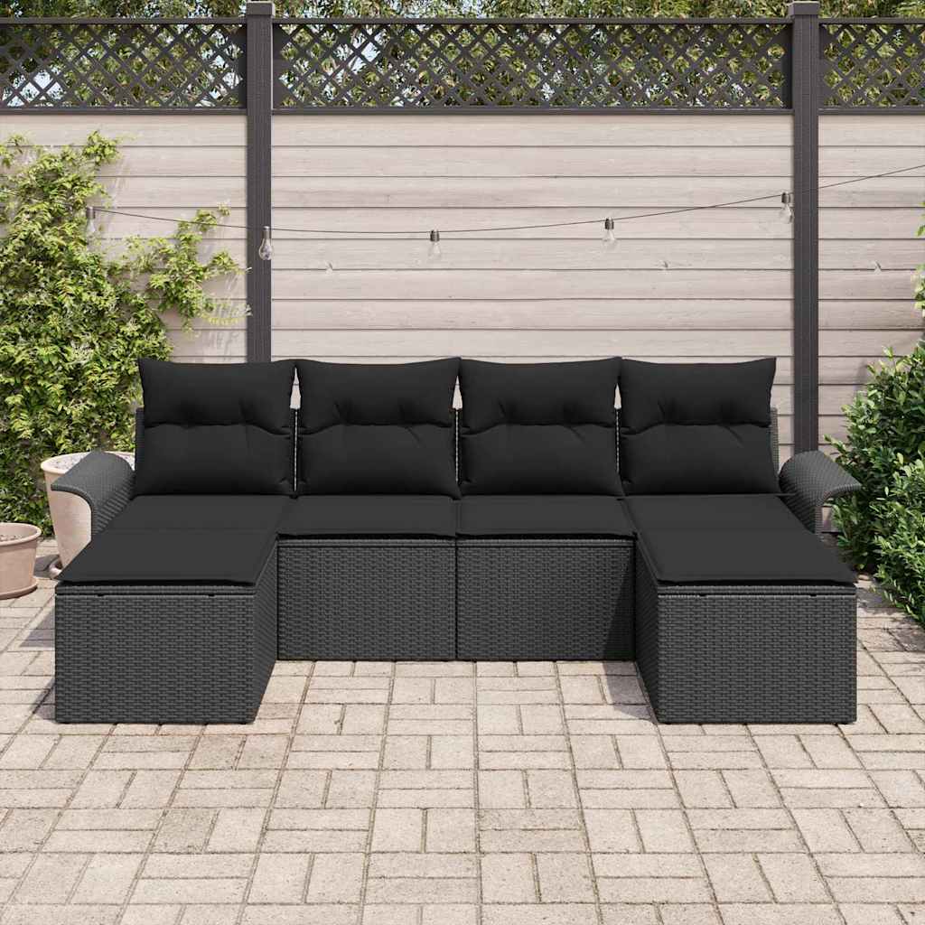 Garden Sofa Set with Storage 6 pcs Black Poly Rattan