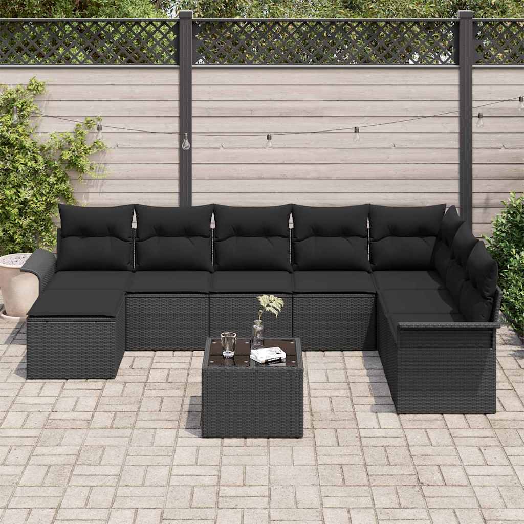 Garden Sofa Set with Cushion 9 pcs Beige Poly rattan