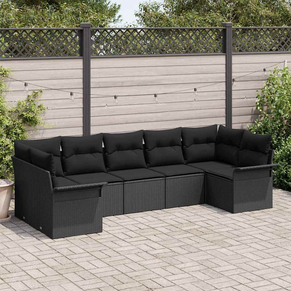 Garden Sofa Set with Cushion 7 pcs Black Poly rattan
