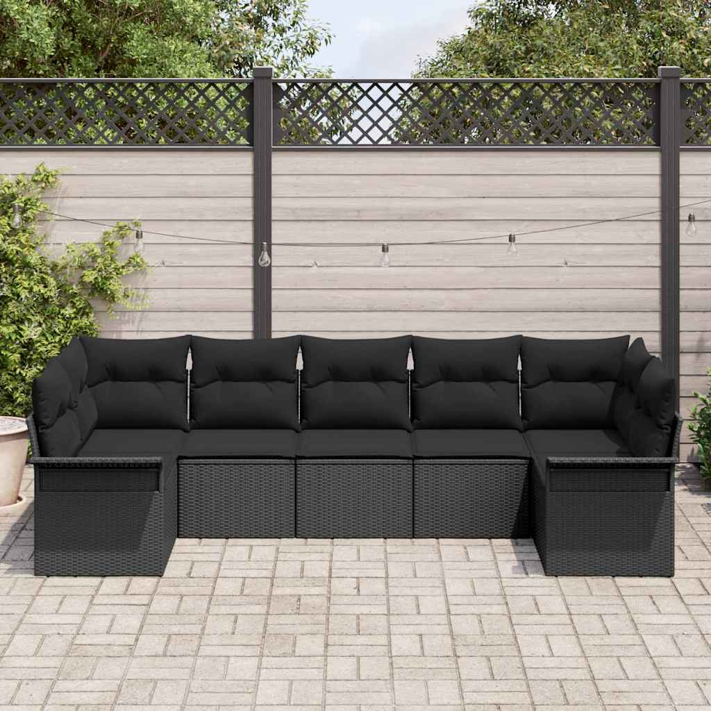Garden Sofa Set with Storage 7 pcs Black Poly rattan
