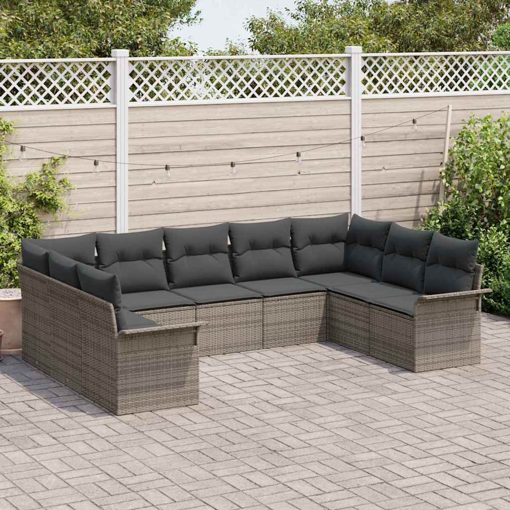 Garden Sofa Set with Storage 9 pcs Grey Poly Rattan