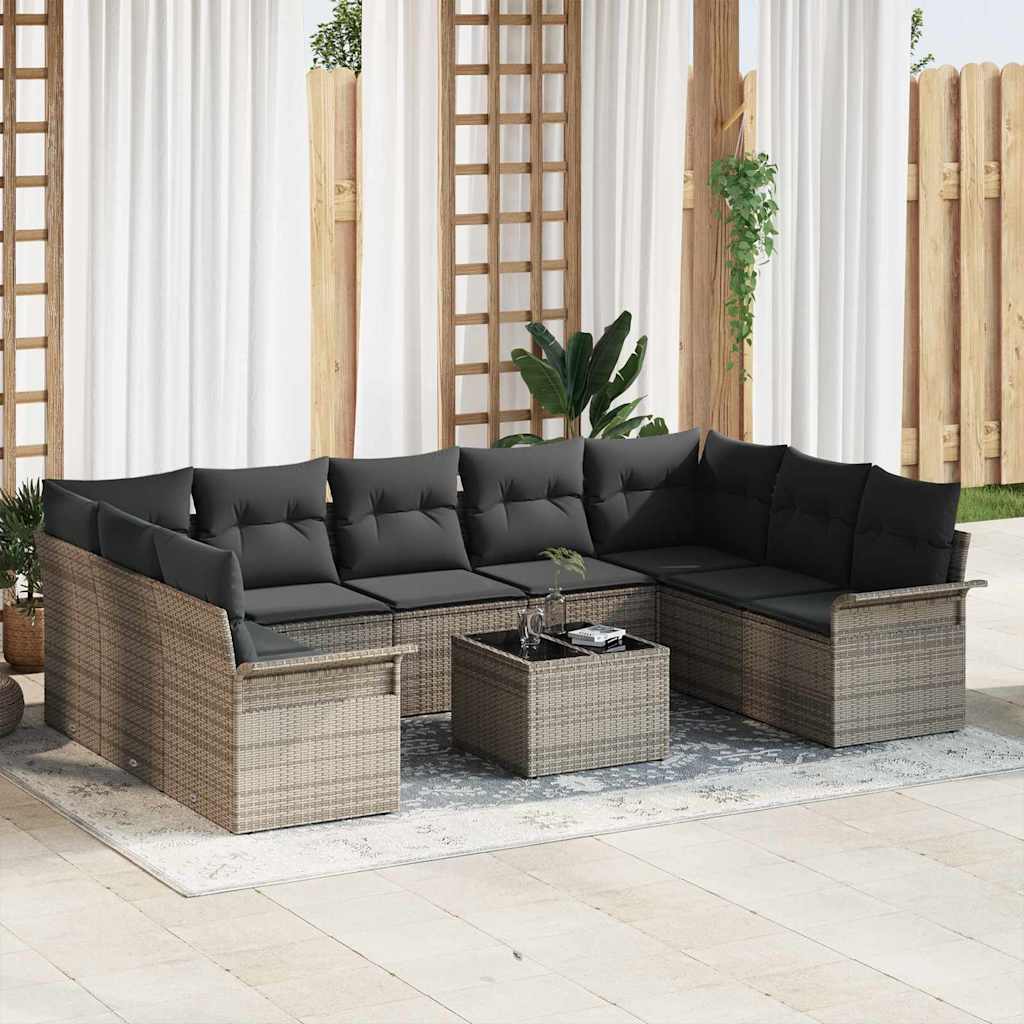 Garden Sofa Set with Cushion 10 pcs Black Poly rattan