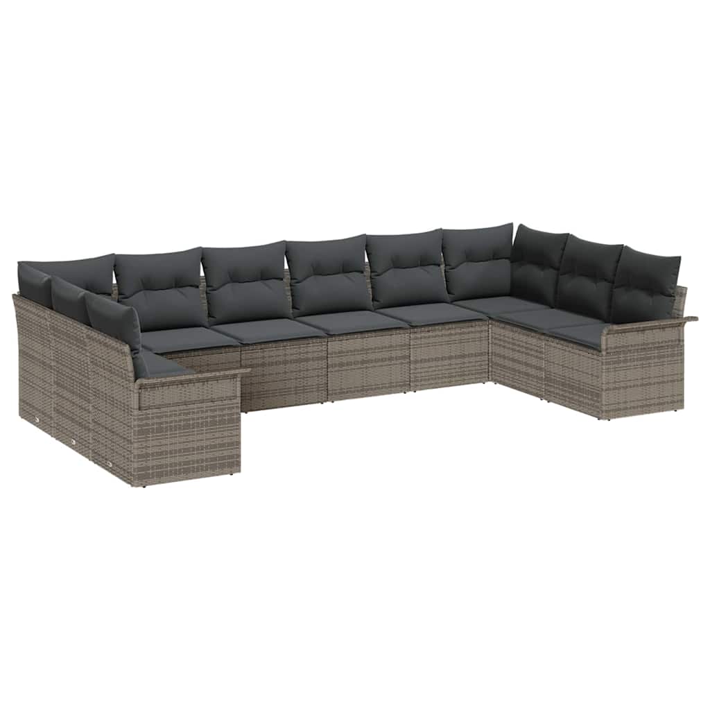 Garden Sofa Set with Storage 10 pcs Grey Poly Rattan