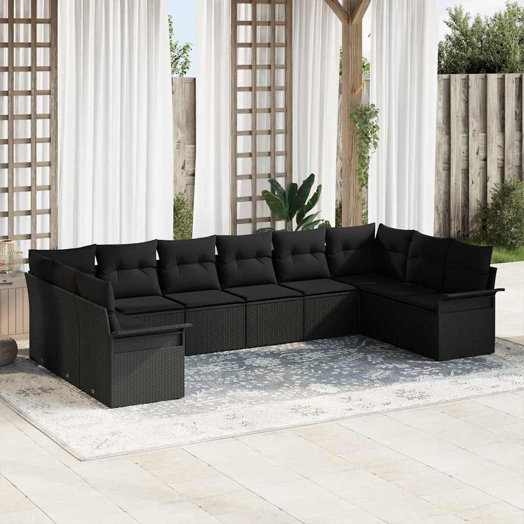 Garden Sofa Set with Storage 10 pcs Black Poly Rattan